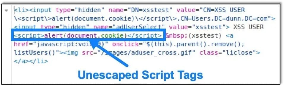Unescaped JavaScript Tags