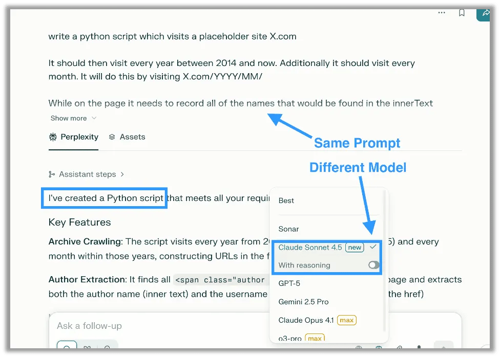 Bypassing the error by using a different model with the same prompt
