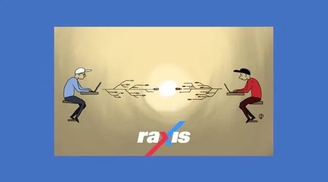 Two people at laptops sending data at each other
