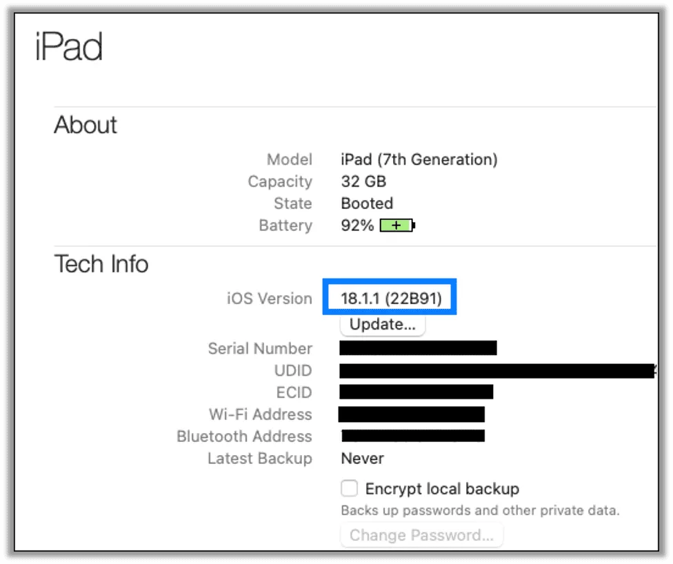 iPad's iOS version