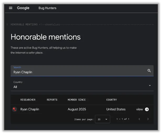 Ryan Chaplin's honorable mention for this Bug Hunters submission.