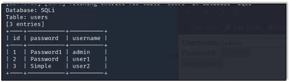 The SQLMap tool performing the same exploit we did manually