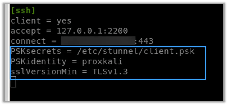 Changes to /etc/stunnel/client.psk on the Client