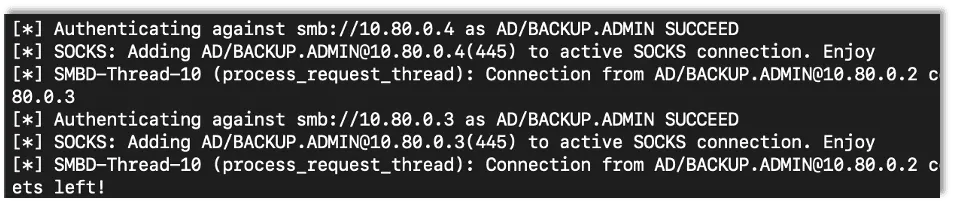 Using the SOCKS connection to proxy to another SMB server