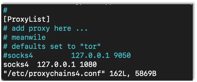The proxychains configuration file at /etc/proxychains4.conf