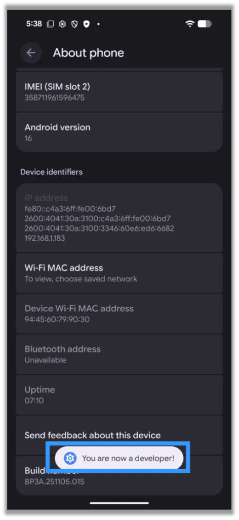 Developer Mode Enabled