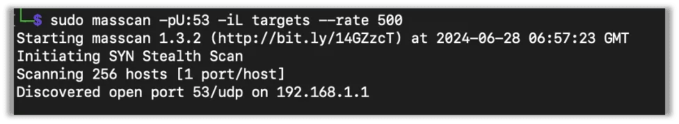 Scanning UDP services with masscan