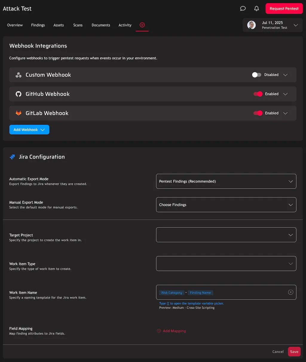 Configure automatic exports, target projects, ticket naming templates, and field mappings, all from the Raxis One integrations console.