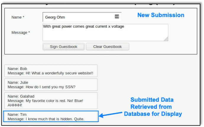 Attacker enters submission on web form