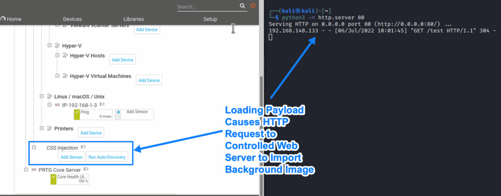 Payload Execution Causing HTTP Request to Controlled Server