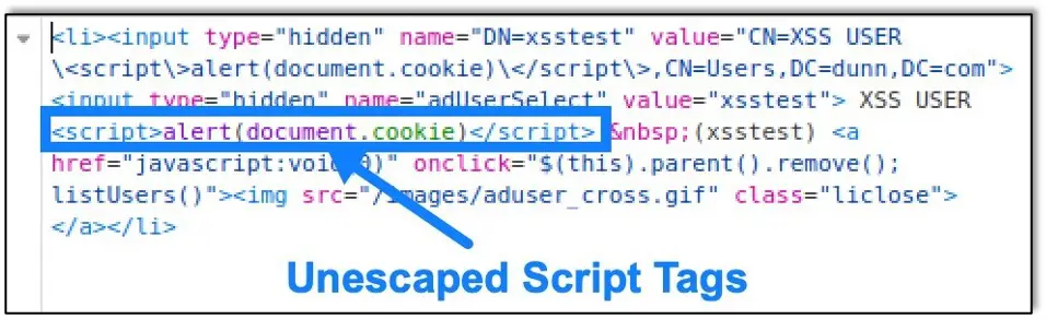 Unescaped JavaScript Tags