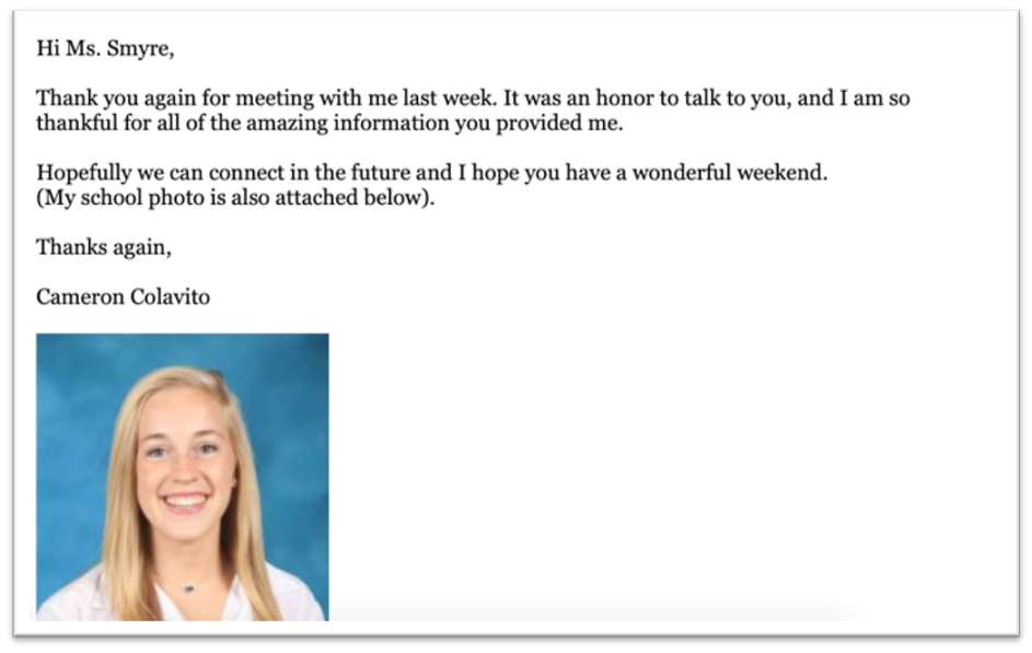 Letter to Raxis COO Bonnie Smyre from Lovett School student Cameron Colavito