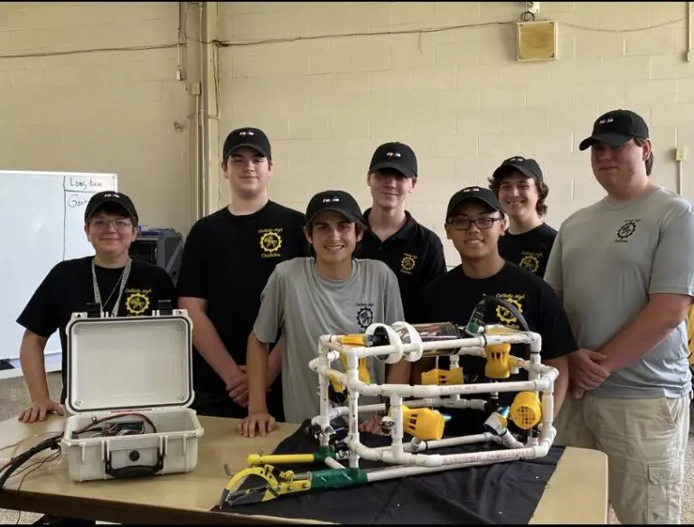 Members of the Pensacola Catholic High School “Crubotics” team with their ROV.