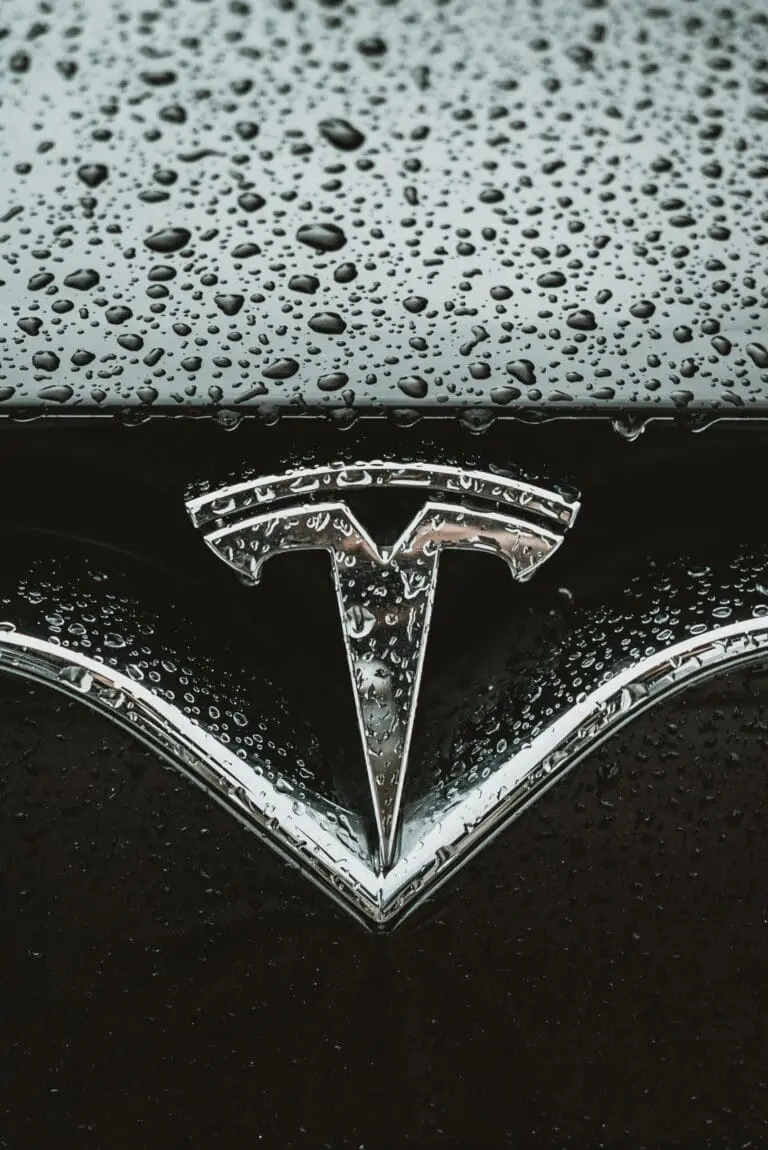 Tesla symbol on wet car