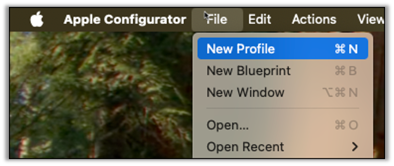 Creating a new profile in Apple Configurator