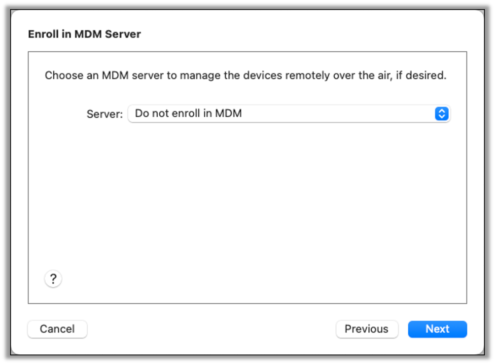 Enroll in MDM server dialog