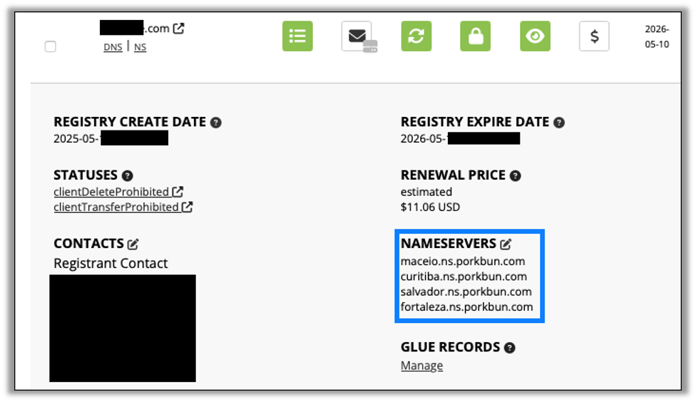 Edit the name servers for the domain