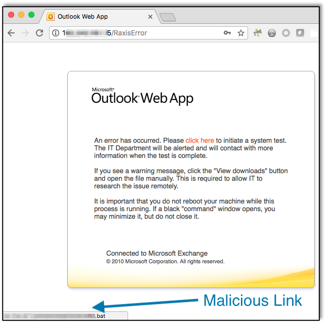 Error Webpage With a Malicious Link