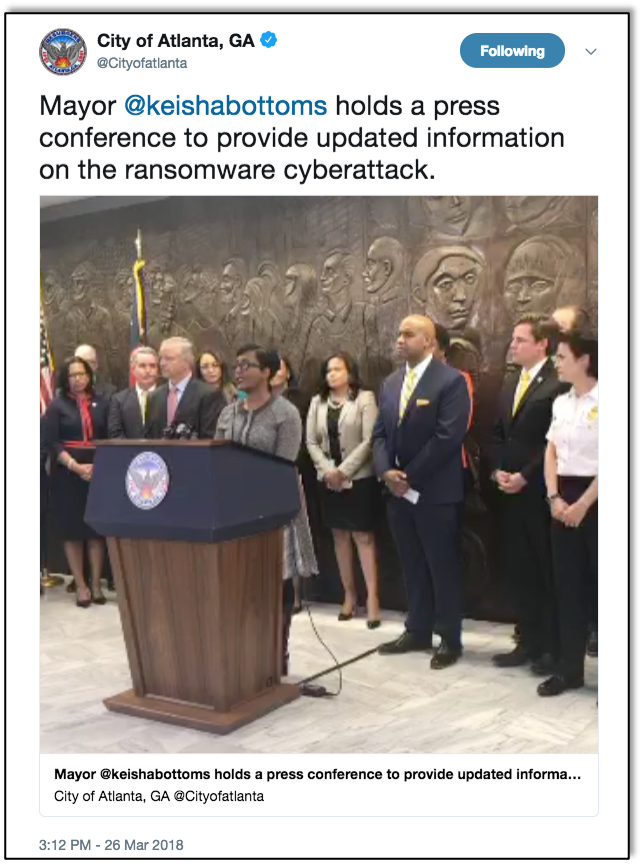 Atlanta Mayor Keisha Lance Bottoms at a March 26th Press Conference