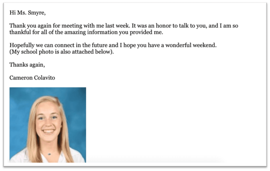 Letter to Raxis COO Bonnie Smyre from Lovett School student Cameron Colavito