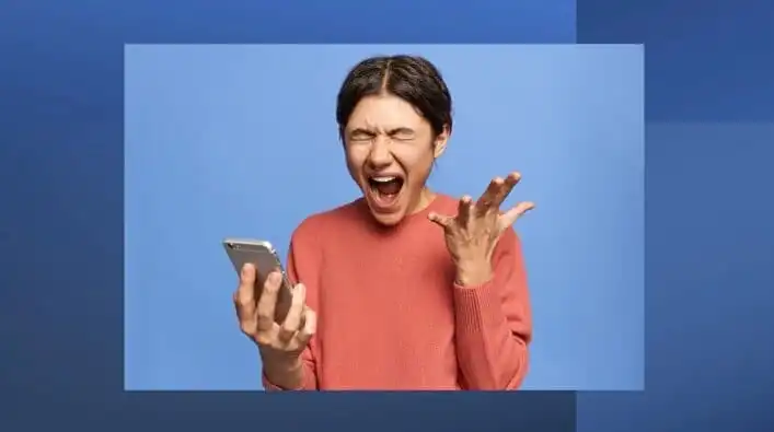 Screaming person with smartphone
