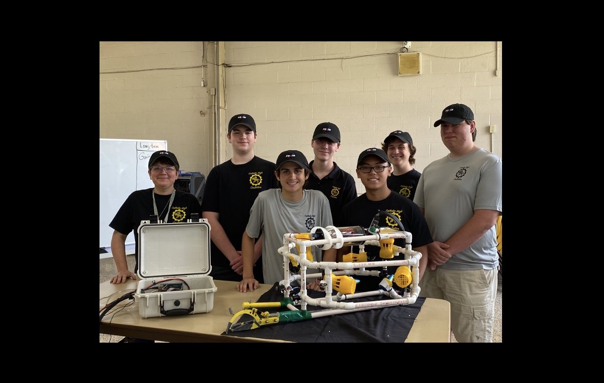Members of the Pensacola Catholic High School “Crubotics” team with their ROV.