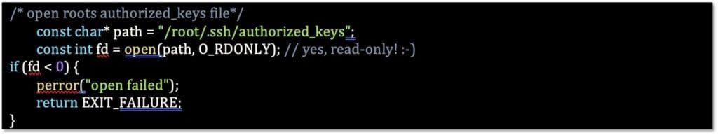 Opening a file descriptor to root’s authorized_keys