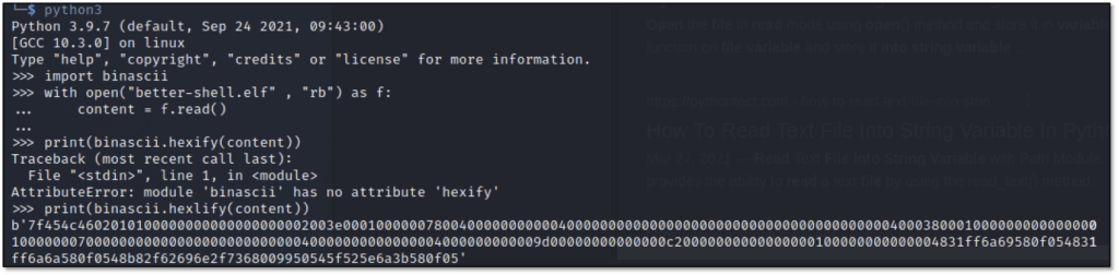Getting the hexdump of the new elf file