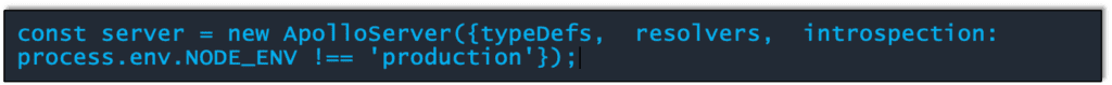 This is the proper configuration in a production system to turn off Introspection on a new Apollo server.