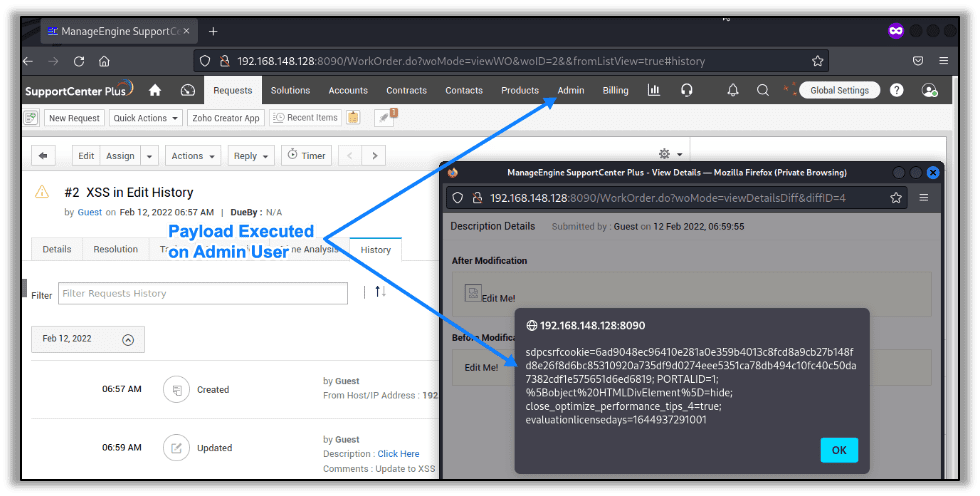 Payload Execution in Admin User Session