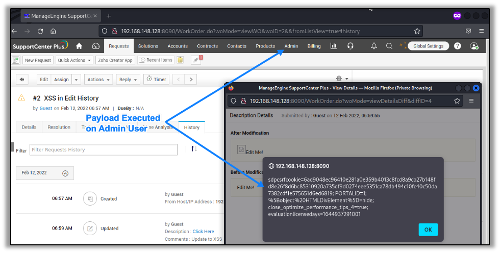 Payload Execution in Admin User Session