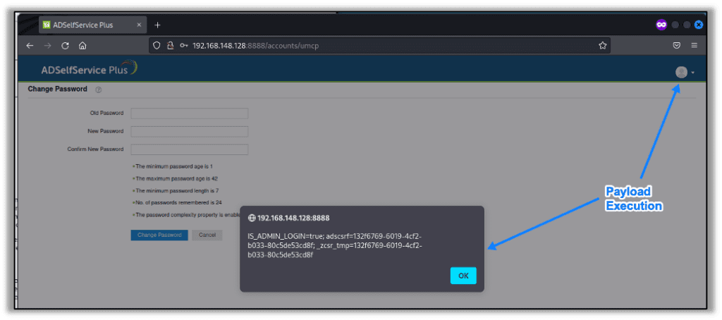 Payload Execution on Change Password Page