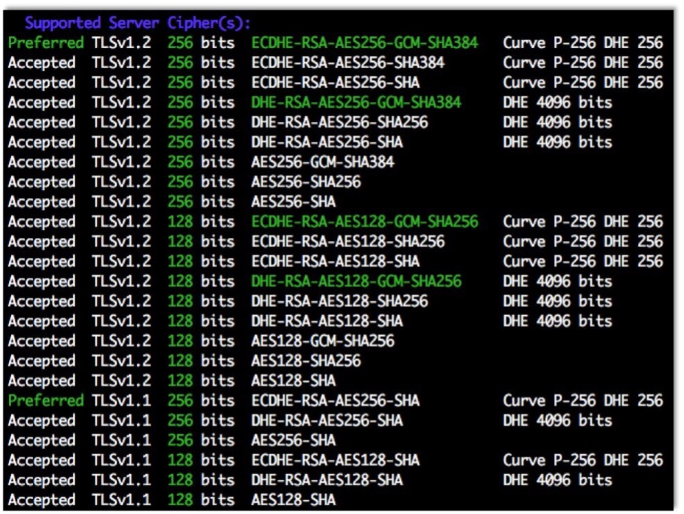 SSLScan Showing Website's Protocols and Ciphers