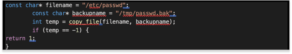 Code used to backup passwd. (Complete code block included below)