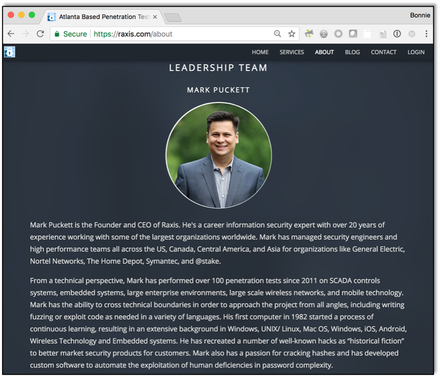 Webpage Showing Entire Raxis Leadership Team
