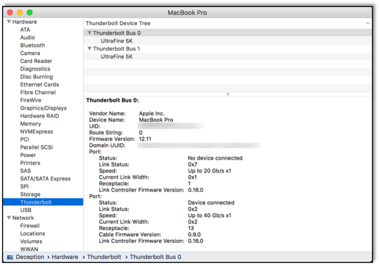 System Information reporting Thunderbolt 3 Bus connections