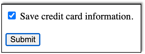 Save credit card information checkbox and submit button