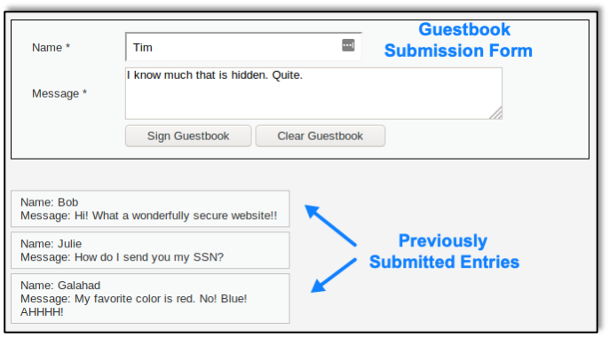 Guestbook submission form as it appears to web users