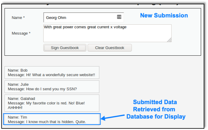 Attacker enters submission on web form